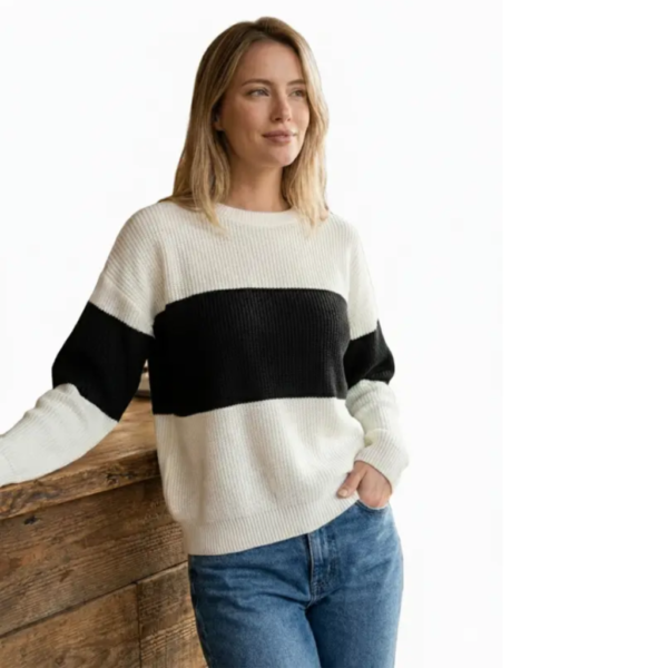 Women Round Neck Reversible Cotton Blend Black & White